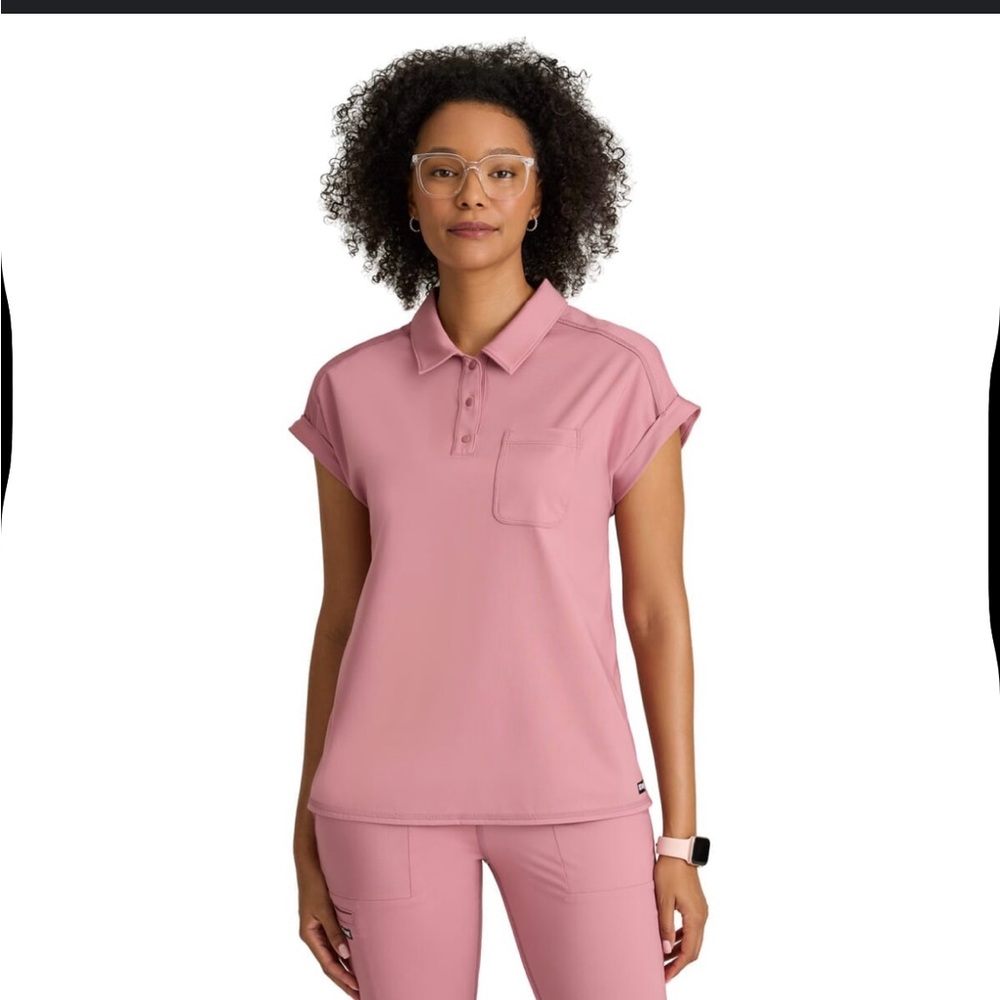 Women’s Grey’s Anatomy Polo Scrub Top in Canyon Pink NWT Size 2XL